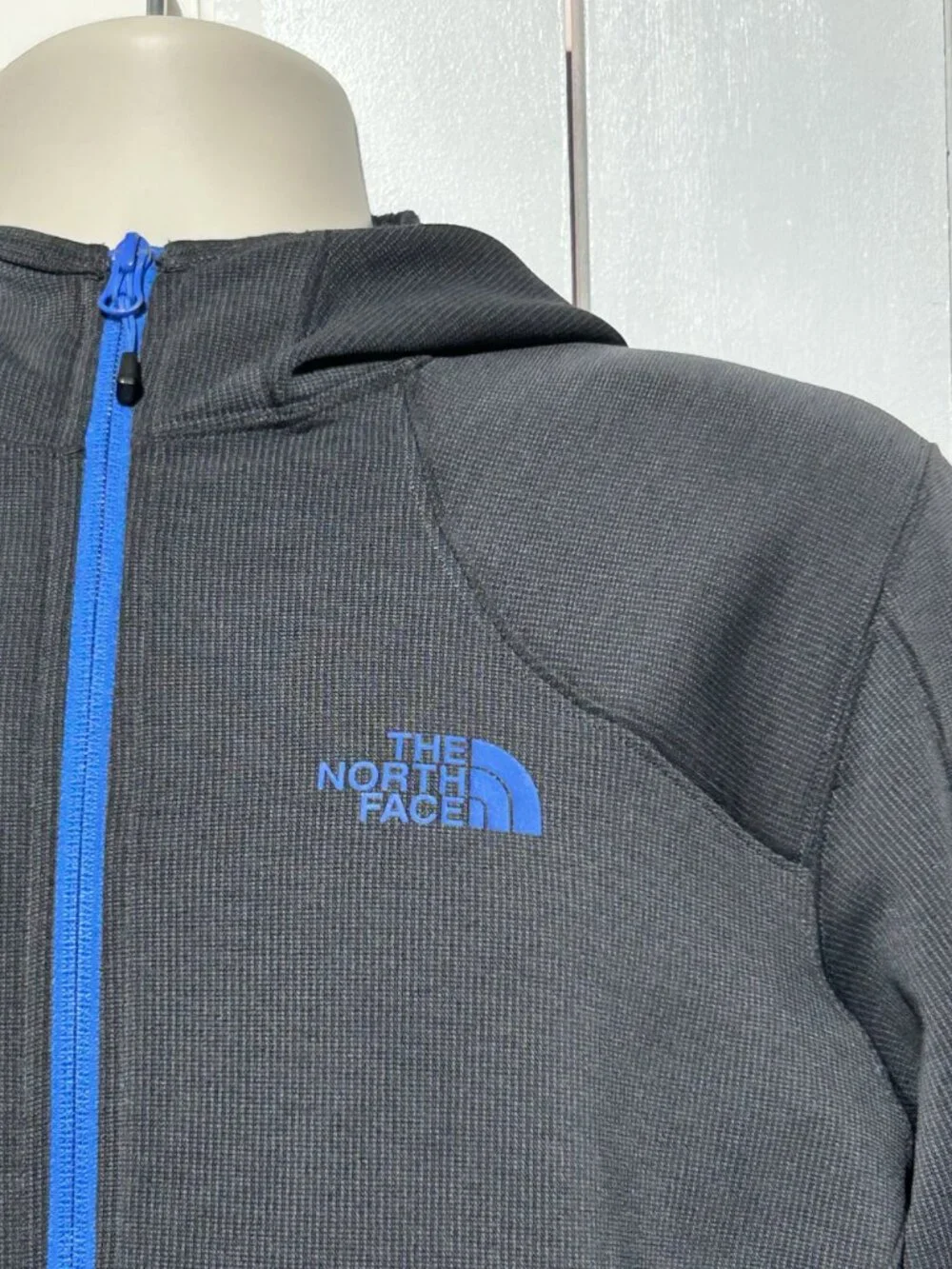 The North Face Men's Gray Blue Full-Zip Fleece Hoodie Athletic Jacket Size M 304